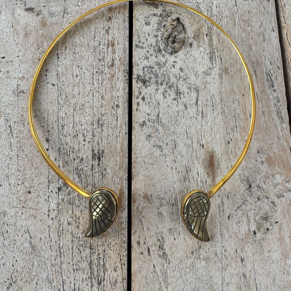 Women's Vintage golden angel wing open choker necklace, possibly made of brass.
